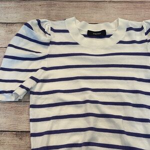 Dokotoo White and Purple Striped Puff Sleeve Sweater Top Size Small